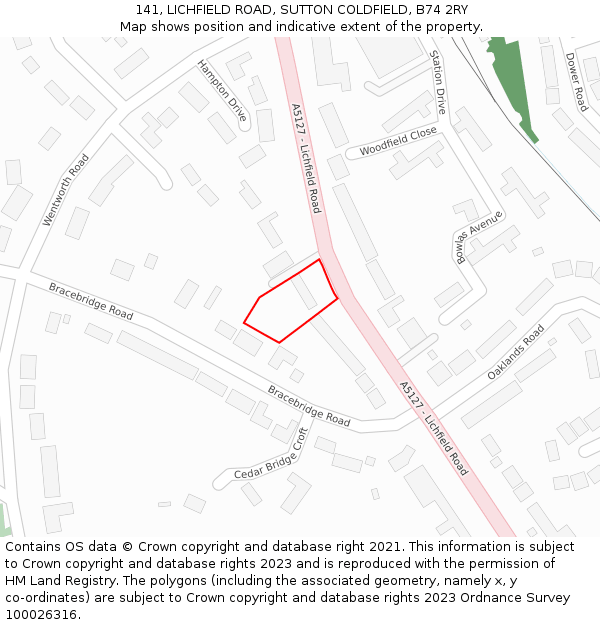141, LICHFIELD ROAD, SUTTON COLDFIELD, B74 2RY: Location map and indicative extent of plot