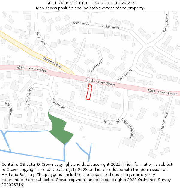 141, LOWER STREET, PULBOROUGH, RH20 2BX: Location map and indicative extent of plot