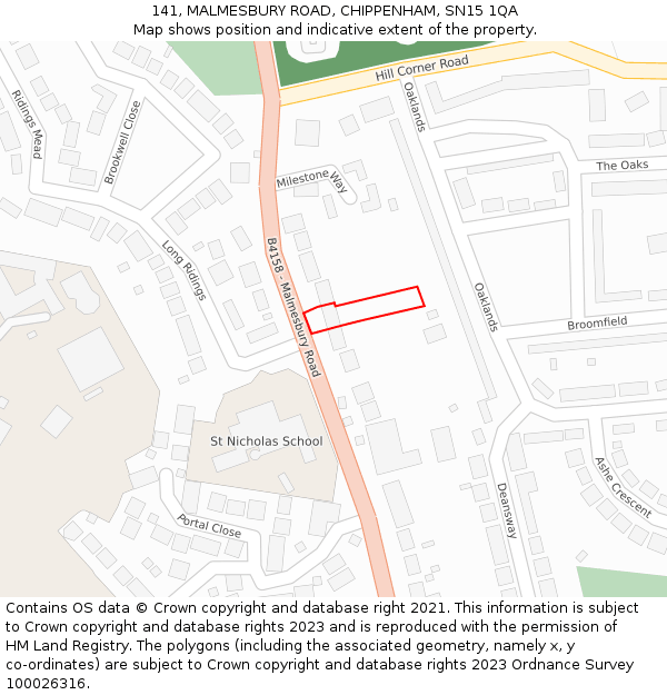 141, MALMESBURY ROAD, CHIPPENHAM, SN15 1QA: Location map and indicative extent of plot