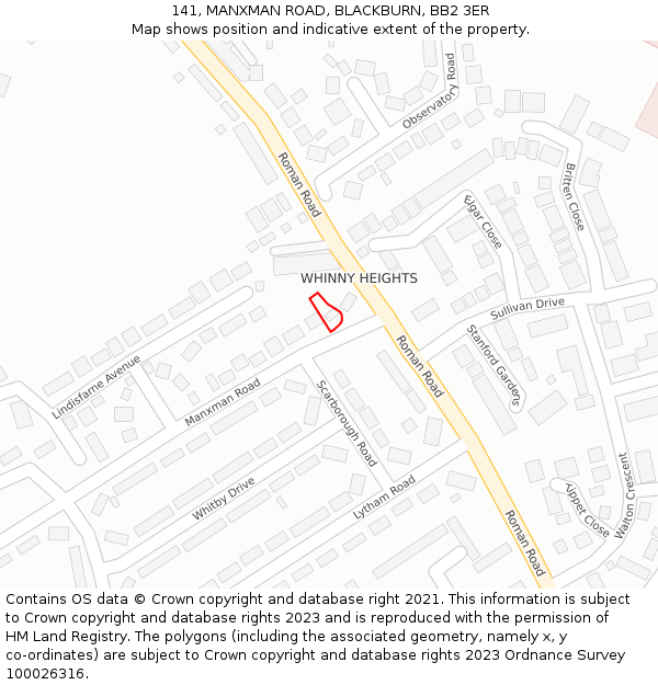 141, MANXMAN ROAD, BLACKBURN, BB2 3ER: Location map and indicative extent of plot