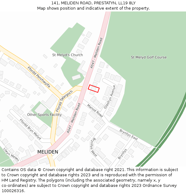 141, MELIDEN ROAD, PRESTATYN, LL19 8LY: Location map and indicative extent of plot