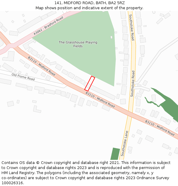 141, MIDFORD ROAD, BATH, BA2 5RZ: Location map and indicative extent of plot