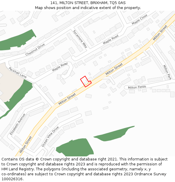 141, MILTON STREET, BRIXHAM, TQ5 0AS: Location map and indicative extent of plot