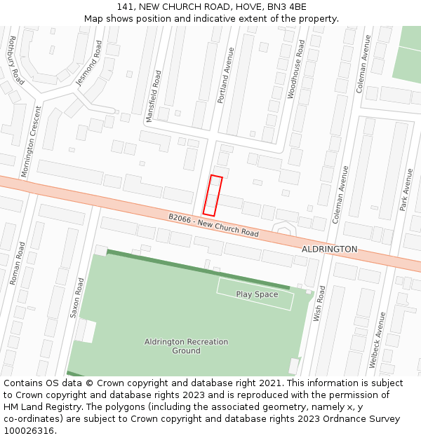 141, NEW CHURCH ROAD, HOVE, BN3 4BE: Location map and indicative extent of plot
