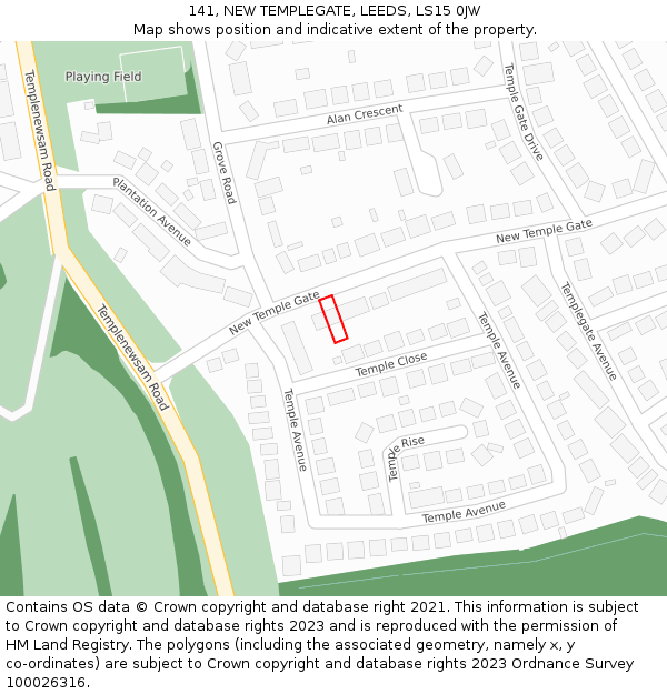 141, NEW TEMPLEGATE, LEEDS, LS15 0JW: Location map and indicative extent of plot