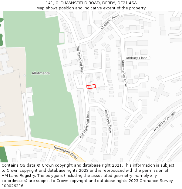 141, OLD MANSFIELD ROAD, DERBY, DE21 4SA: Location map and indicative extent of plot