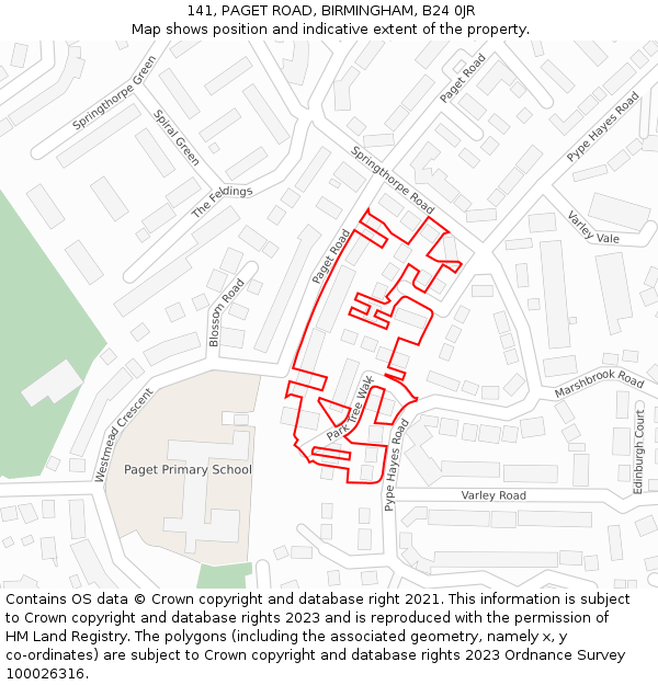 141, PAGET ROAD, BIRMINGHAM, B24 0JR: Location map and indicative extent of plot