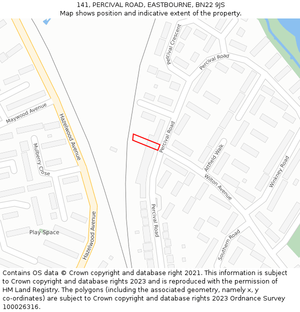 141, PERCIVAL ROAD, EASTBOURNE, BN22 9JS: Location map and indicative extent of plot