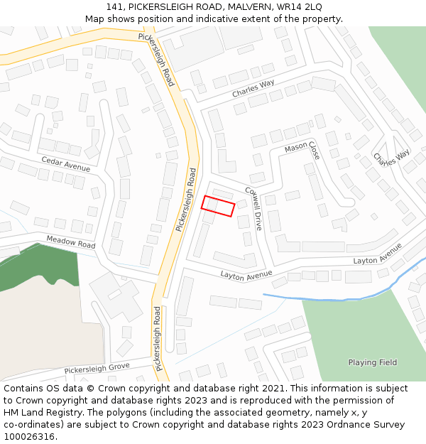 141, PICKERSLEIGH ROAD, MALVERN, WR14 2LQ: Location map and indicative extent of plot
