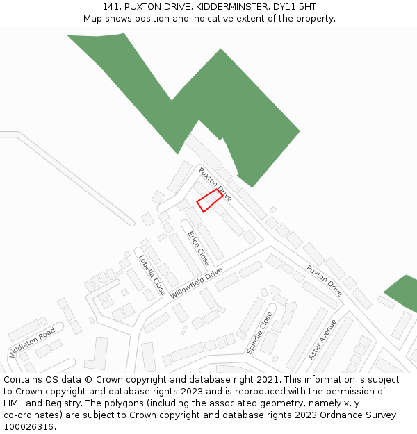141, PUXTON DRIVE, KIDDERMINSTER, DY11 5HT: Location map and indicative extent of plot