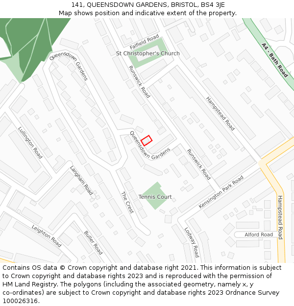 141, QUEENSDOWN GARDENS, BRISTOL, BS4 3JE: Location map and indicative extent of plot