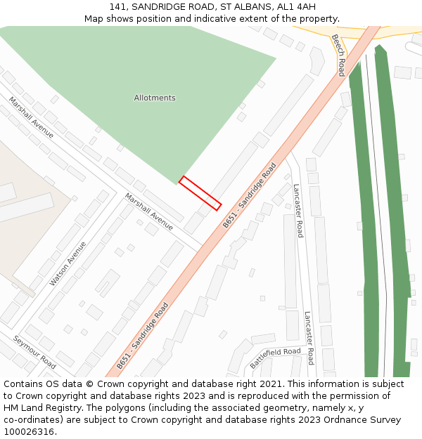 141, SANDRIDGE ROAD, ST ALBANS, AL1 4AH: Location map and indicative extent of plot