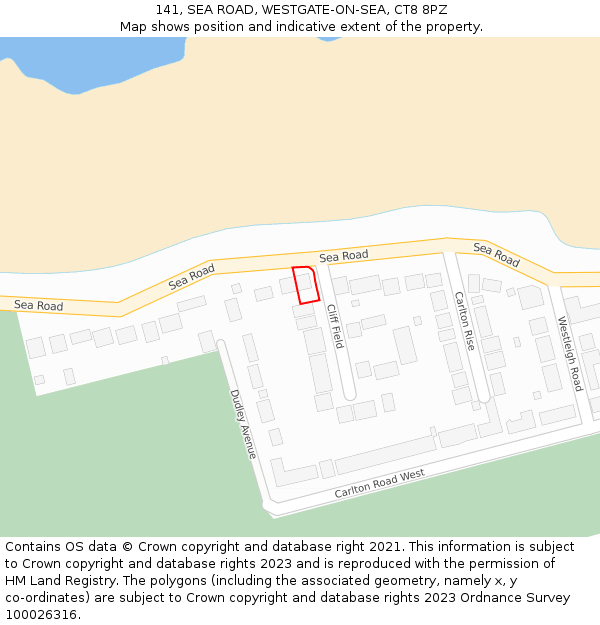 141, SEA ROAD, WESTGATE-ON-SEA, CT8 8PZ: Location map and indicative extent of plot