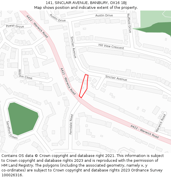 141, SINCLAIR AVENUE, BANBURY, OX16 1BJ: Location map and indicative extent of plot