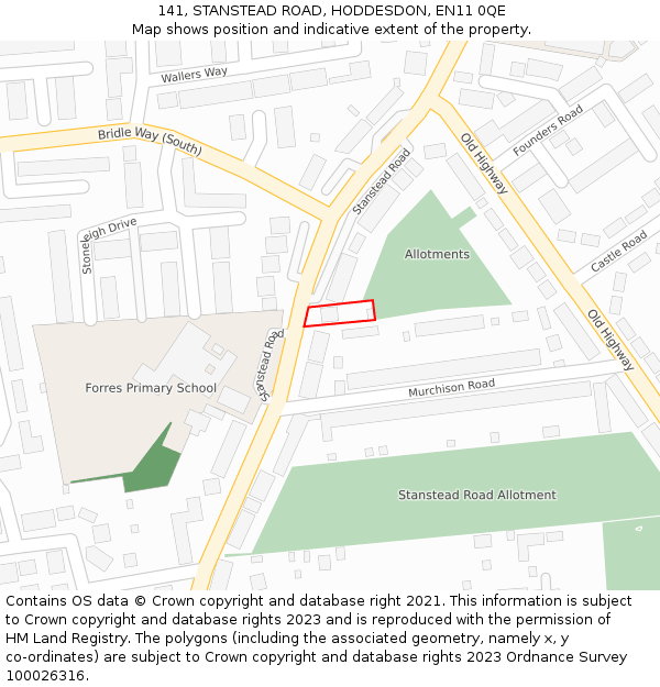 141, STANSTEAD ROAD, HODDESDON, EN11 0QE: Location map and indicative extent of plot