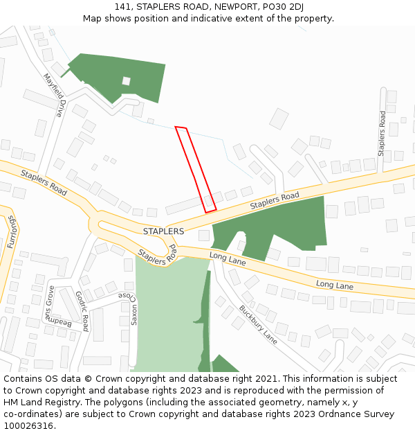 141, STAPLERS ROAD, NEWPORT, PO30 2DJ: Location map and indicative extent of plot