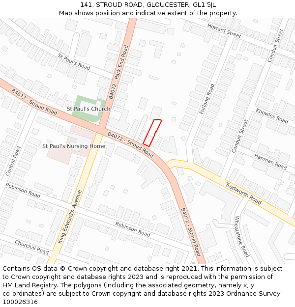 141, STROUD ROAD, GLOUCESTER, GL1 5JL: Location map and indicative extent of plot