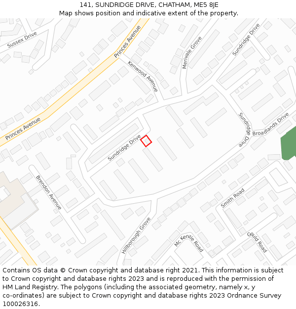 141, SUNDRIDGE DRIVE, CHATHAM, ME5 8JE: Location map and indicative extent of plot