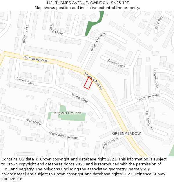 141, THAMES AVENUE, SWINDON, SN25 1PT: Location map and indicative extent of plot