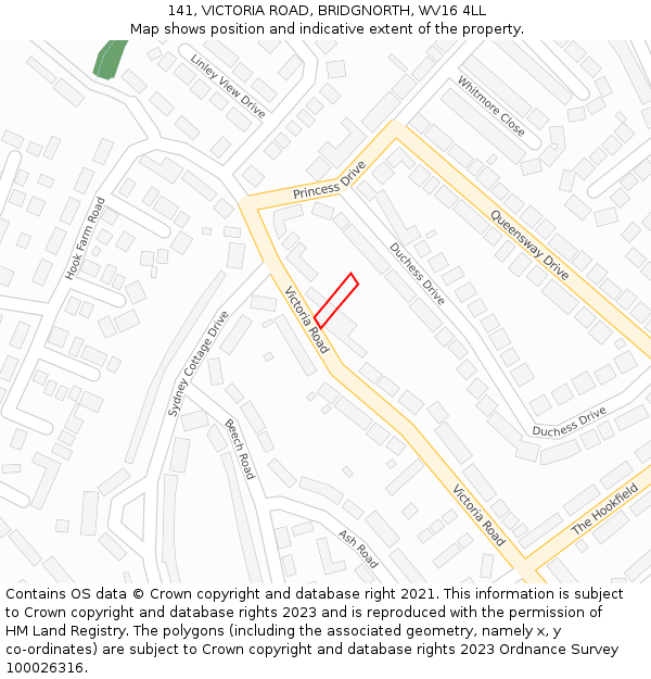 141, VICTORIA ROAD, BRIDGNORTH, WV16 4LL: Location map and indicative extent of plot