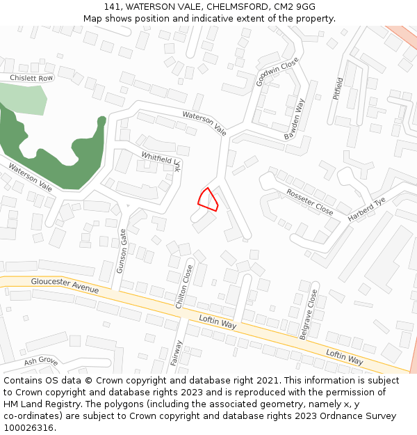 141, WATERSON VALE, CHELMSFORD, CM2 9GG: Location map and indicative extent of plot