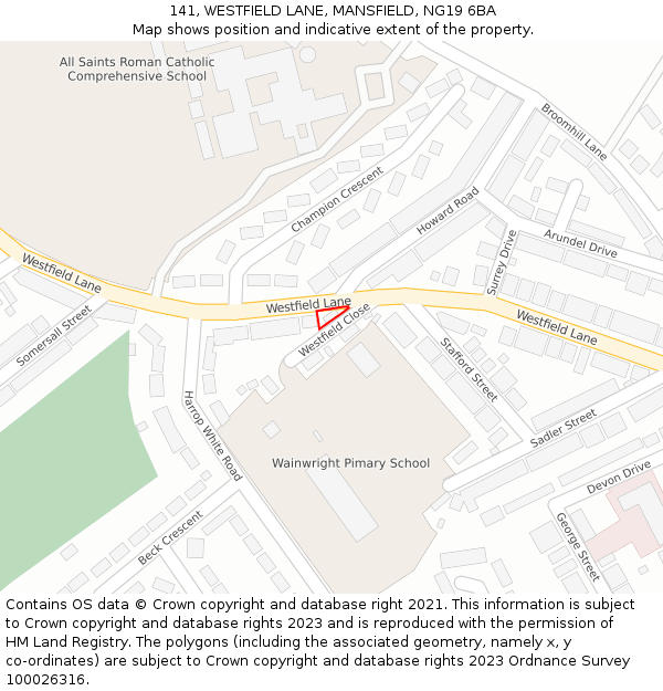 141, WESTFIELD LANE, MANSFIELD, NG19 6BA: Location map and indicative extent of plot