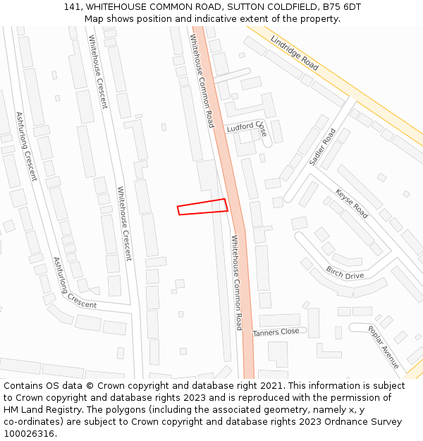 141, WHITEHOUSE COMMON ROAD, SUTTON COLDFIELD, B75 6DT: Location map and indicative extent of plot