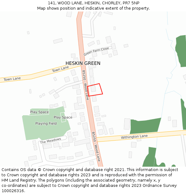 141, WOOD LANE, HESKIN, CHORLEY, PR7 5NP: Location map and indicative extent of plot