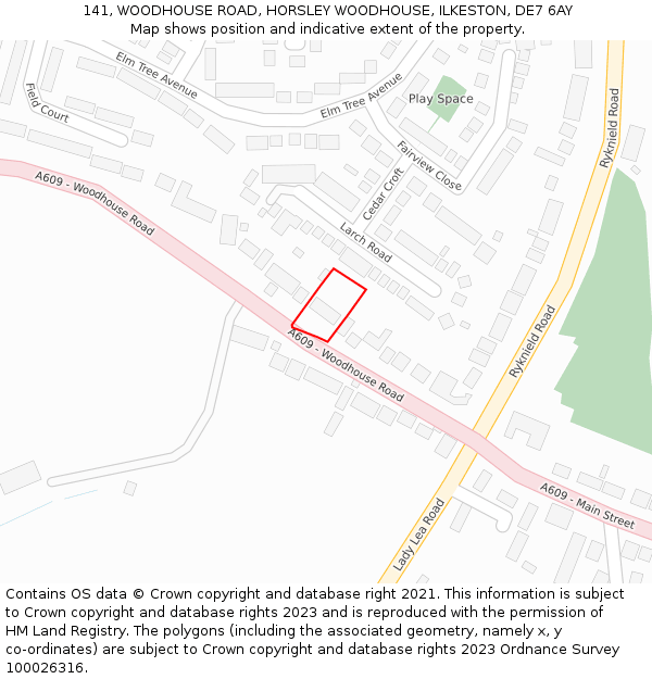 141, WOODHOUSE ROAD, HORSLEY WOODHOUSE, ILKESTON, DE7 6AY: Location map and indicative extent of plot
