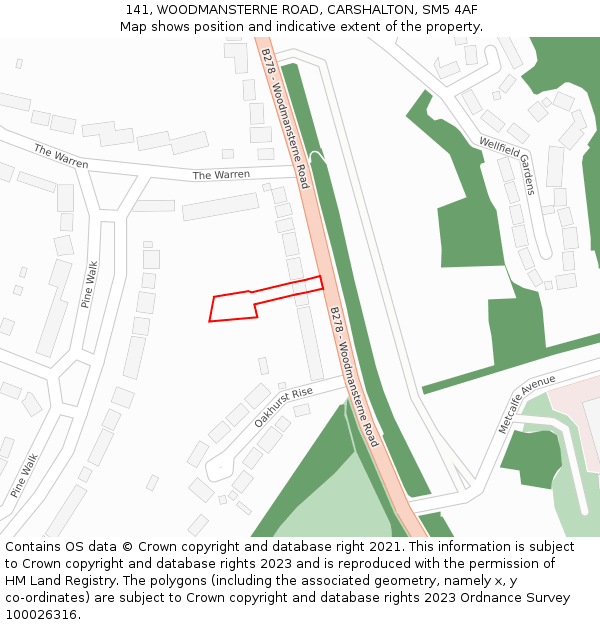 141, WOODMANSTERNE ROAD, CARSHALTON, SM5 4AF: Location map and indicative extent of plot