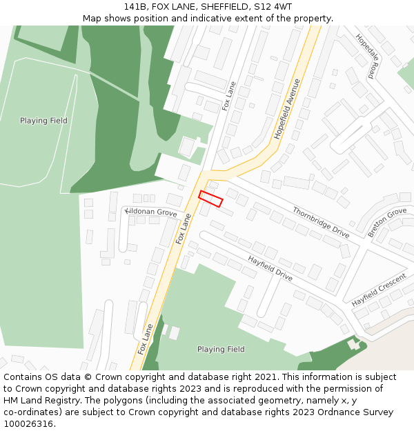 141B, FOX LANE, SHEFFIELD, S12 4WT: Location map and indicative extent of plot