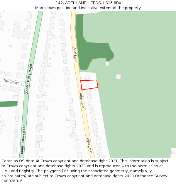 142, ADEL LANE, LEEDS, LS16 8BX: Location map and indicative extent of plot