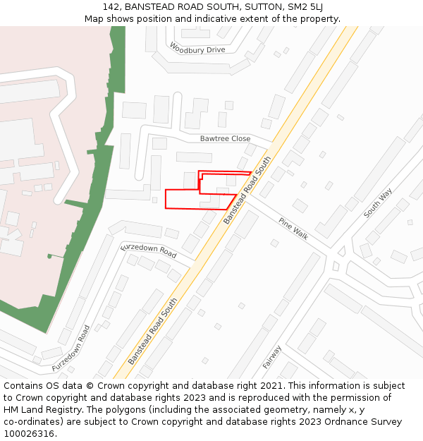 142, BANSTEAD ROAD SOUTH, SUTTON, SM2 5LJ: Location map and indicative extent of plot
