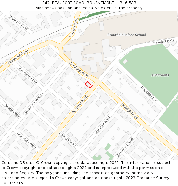 142, BEAUFORT ROAD, BOURNEMOUTH, BH6 5AR: Location map and indicative extent of plot