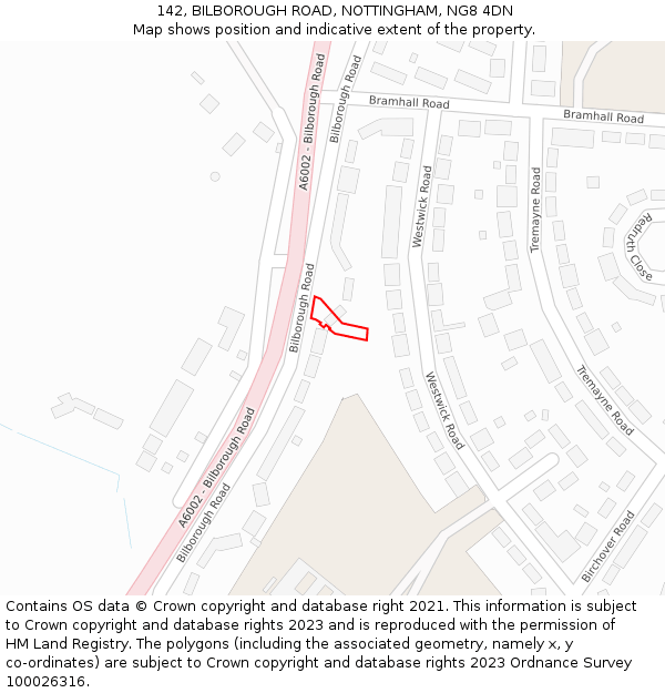 142, BILBOROUGH ROAD, NOTTINGHAM, NG8 4DN: Location map and indicative extent of plot
