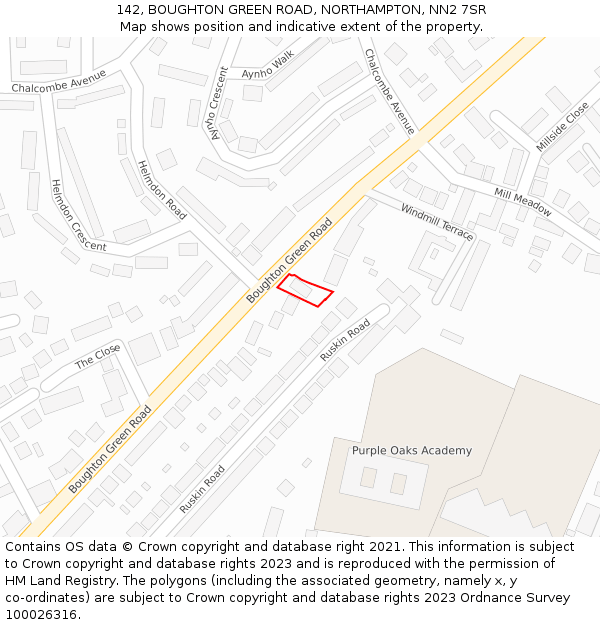 142, BOUGHTON GREEN ROAD, NORTHAMPTON, NN2 7SR: Location map and indicative extent of plot