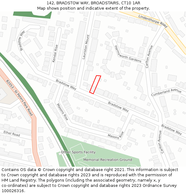 142, BRADSTOW WAY, BROADSTAIRS, CT10 1AR: Location map and indicative extent of plot