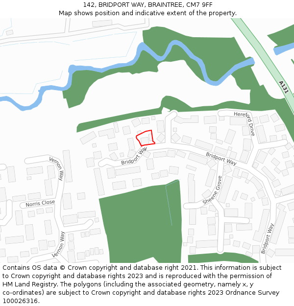 142, BRIDPORT WAY, BRAINTREE, CM7 9FF: Location map and indicative extent of plot