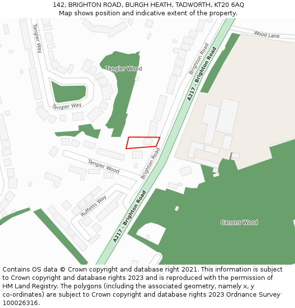 142, BRIGHTON ROAD, BURGH HEATH, TADWORTH, KT20 6AQ: Location map and indicative extent of plot