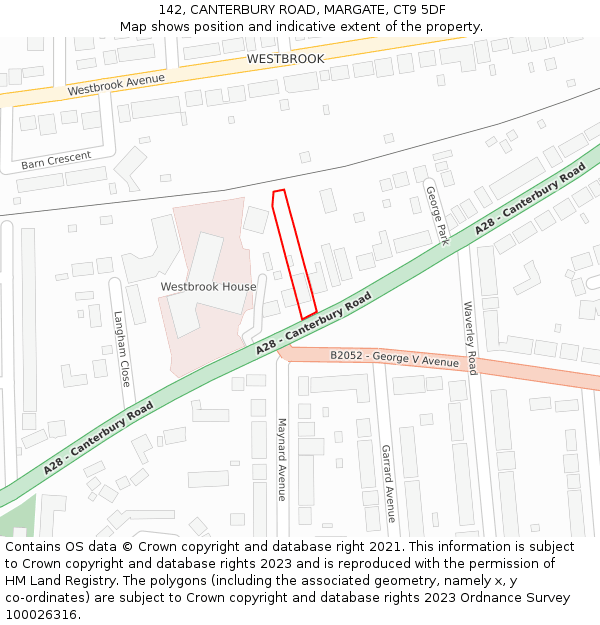 142, CANTERBURY ROAD, MARGATE, CT9 5DF: Location map and indicative extent of plot