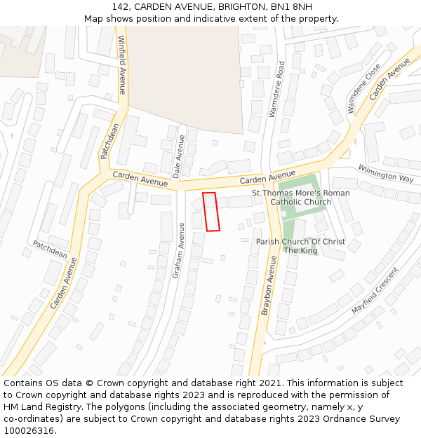 142, CARDEN AVENUE, BRIGHTON, BN1 8NH: Location map and indicative extent of plot