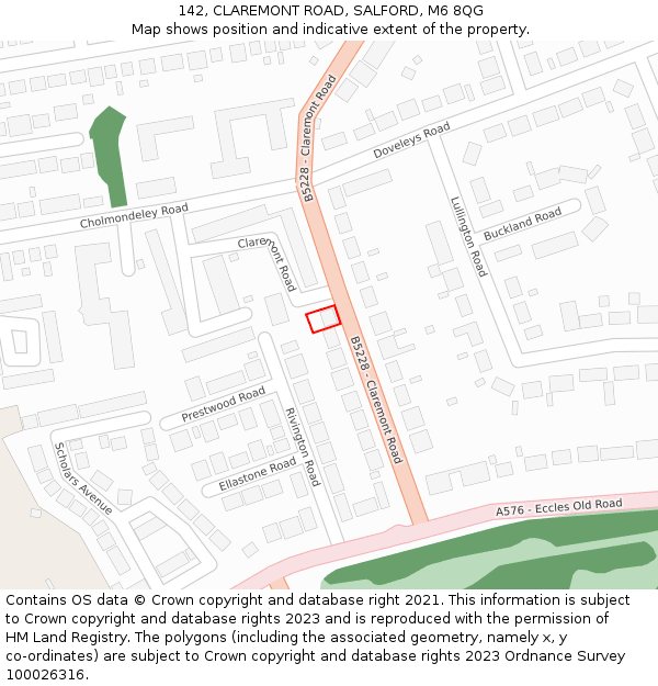 142, CLAREMONT ROAD, SALFORD, M6 8QG: Location map and indicative extent of plot
