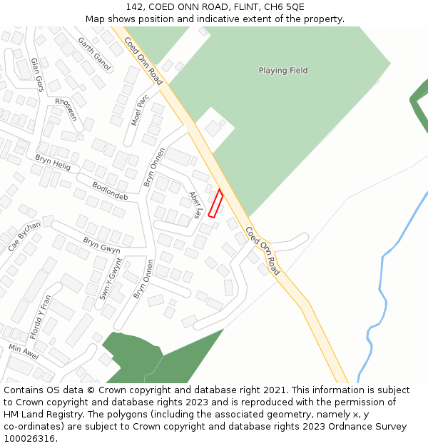 142, COED ONN ROAD, FLINT, CH6 5QE: Location map and indicative extent of plot