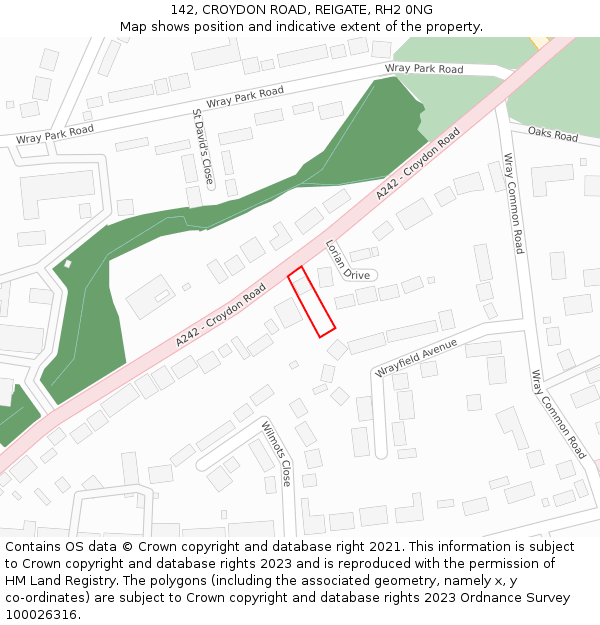 142, CROYDON ROAD, REIGATE, RH2 0NG: Location map and indicative extent of plot