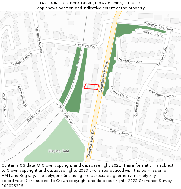 142, DUMPTON PARK DRIVE, BROADSTAIRS, CT10 1RP: Location map and indicative extent of plot