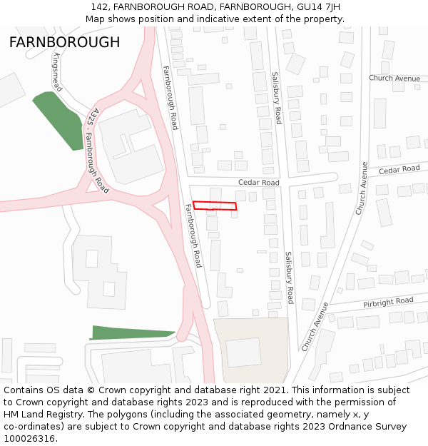 142, FARNBOROUGH ROAD, FARNBOROUGH, GU14 7JH: Location map and indicative extent of plot