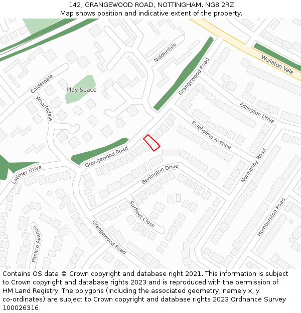 142, GRANGEWOOD ROAD, NOTTINGHAM, NG8 2RZ: Location map and indicative extent of plot