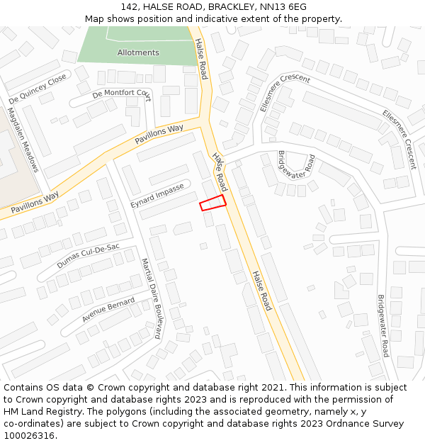 142, HALSE ROAD, BRACKLEY, NN13 6EG: Location map and indicative extent of plot