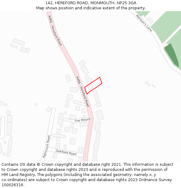 142, HEREFORD ROAD, MONMOUTH, NP25 3GA: Location map and indicative extent of plot