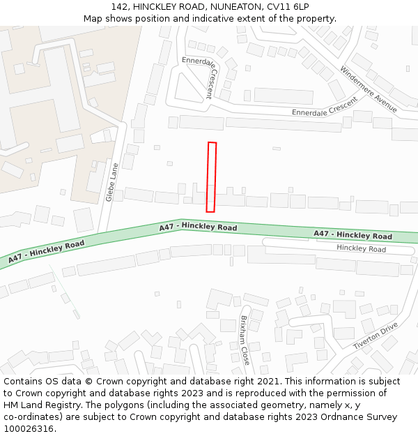 142, HINCKLEY ROAD, NUNEATON, CV11 6LP: Location map and indicative extent of plot